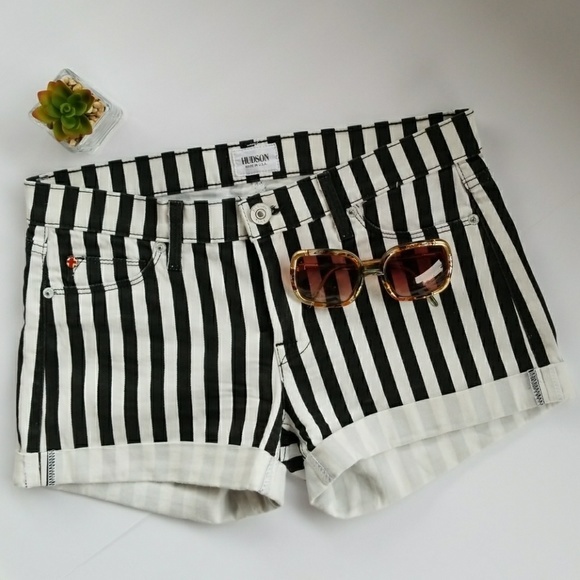 Hudson Jeans Pants - Hudson | Nina Cuffed Shorts Blk/Wht Stripes
